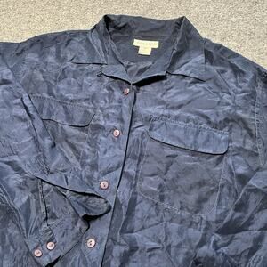 Bogari Shirt Mens Medium Silk Thin Long Sleeve Button Loop Collar Blue Pockets